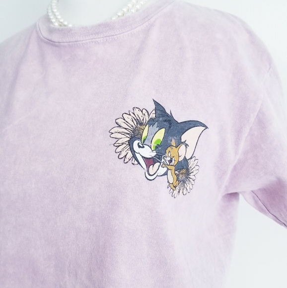 Tom and Jerry Crop Tee Shirt "Good Vibes Only" Graphic Print - Picture 6 of 12